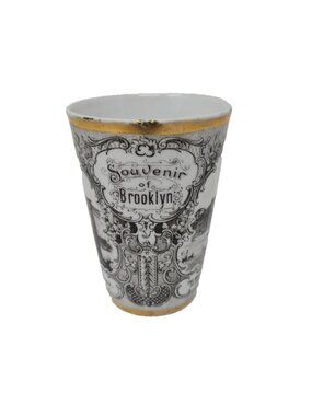 Antique Souvenir of Brooklyn Bridge Museum Arch NYC Porcelain Cup Vase Victorian